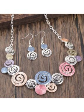 Bohemian Tribal Geometric Multicolor  Spiral Jewelry Necklace earring Set NP